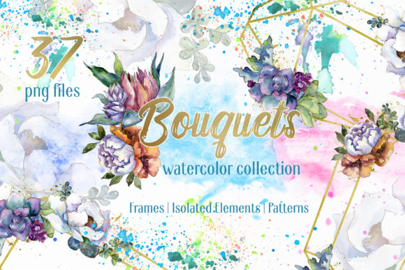 Bouquet Floral Rainbow Watercolor Design Pack