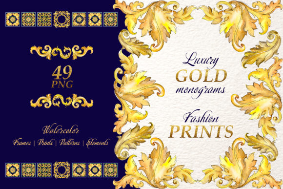 Luxury Gold Monograms: Watercolor Fashion Prints