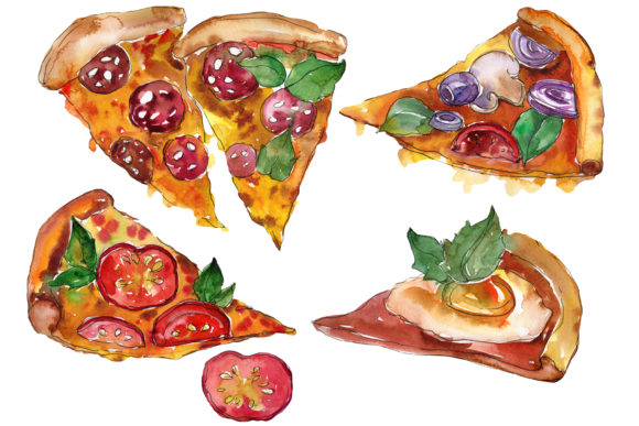 Pizza Vegetable Boom Watercolor