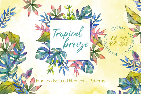 Tropical Breeze Watercolor: Hand-Painted Design Elements for Endless Creative Projects